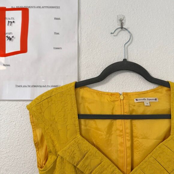 Nanette Lepore Dress Size 4 Yellow Sleeveless Knee Length Floral Jacquard Modest - Picture 6 of 6